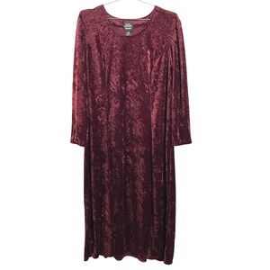 Brett Alixander Woman Dress Womens 20W Burgundy Crushed Velvet Long Sleeve Midi